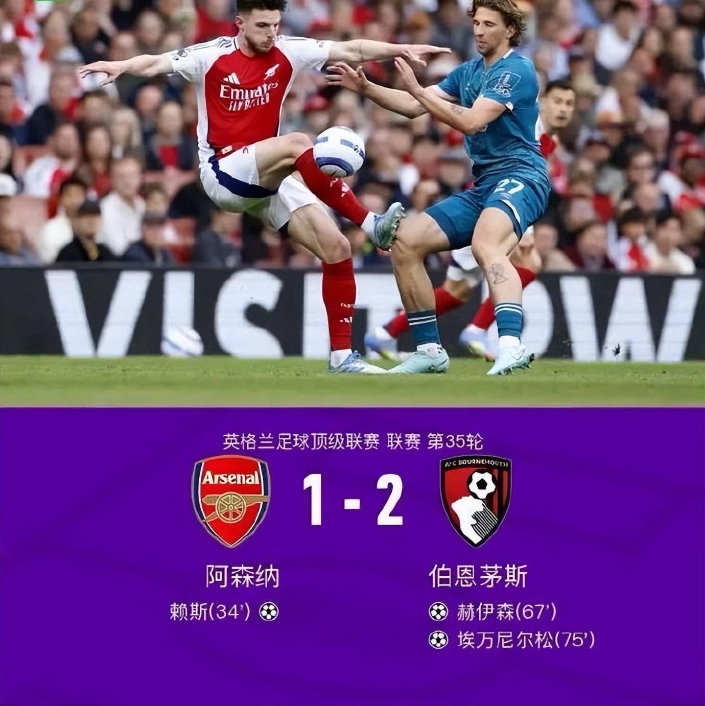 半岛体育课程-阿森纳输给伯恩茅斯，积分榜第八